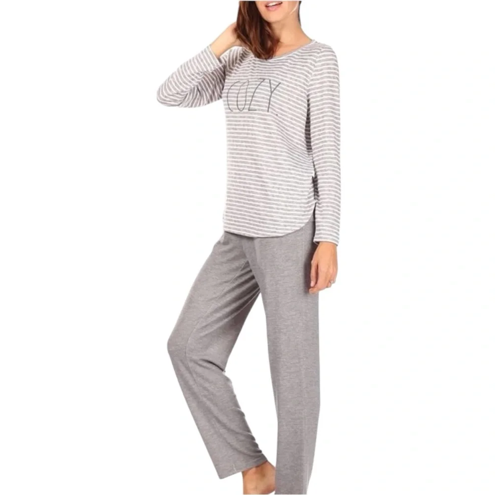 RAE DUNN “Cozy” 2PC Pajama Set in Gray/White Size Large — SUPER DUPER SOFT!!!